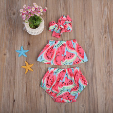 New 2019 Children Suit Newborn Baby Girl Tube Tops Shorts Headband Watermelon Outfits 0-24 Months Little Kids Clothes Set 2024 - buy cheap