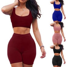 Active Women Summer Sets Sport Gym Lady Clothes 2Pcs Sleeveless Crop Tops Skinny Elastic Waist Shorts Solid Tracksuits For Women 2024 - buy cheap