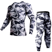compression Set  Men's camouflage sports leggings men   rashgarda mma long sleeves T-Shirt muscle  gym shirt Cycling tracksuit 2024 - buy cheap