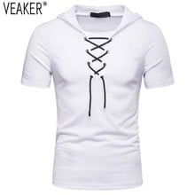 2019 New Men's Sexy bandage Hooded T shirt Male Slim Fit Solid Color Short Sleeve t shirt Men Casual tee Tops S-2XL 2024 - buy cheap