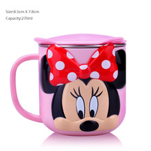 Disney 270 мл детская чашка из нержавеющей стали для молока Съемная детская прочная чашка для кормления Микки и Минни домашняя школьная кружка с крышкой 2024 - купить недорого