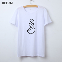 HETUAF-Camiseta con estampado de corazón y dedo para Mujer, Camisetas estampadas Kawaii para Mujer, camiseta estampada coreana, Camisetas Harajuku para Mujer 2024 - compra barato