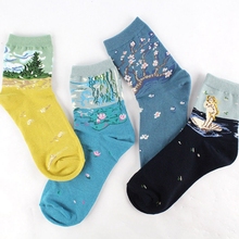 New Cute Women Retro Pattern Sock Soft Warm Breathable Ankle-High Casual Cotton Sheer Socks 2024 - buy cheap