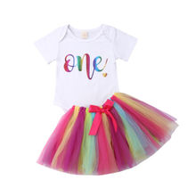Toddler Baby Girls 1st Birthday Romper + Rainbow Tutu Skirt Dress Outfits Set 2024 - buy cheap
