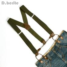 Unisex Men Dark Green Braces Suspender Adjustable Leather Fitting 6 Button Holes Brace Elastic Belt Strap Adult Gallus BD703 2024 - купить недорого