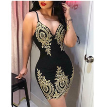 Fashion Women's Sling Tight-Fitting Hip Dress Applique High Waist Sexy V-Neck Low-Cut Party Nightclub Short Dress 2024 - buy cheap
