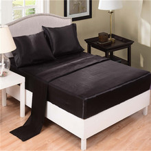 Roupa de cama preta com cetim de seda sólido, 4 pçs, roupa de cama, lençol plano, fronha com lençol 2024 - compre barato