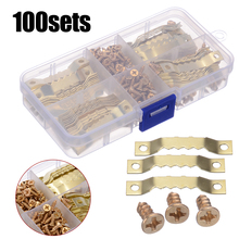 100 Sets 45*8mm Gold Saw Tooth Hangers Hanging Canvas Picture Photo Wall Oil Painting Mirror Saw Tooth Hooks with Screws 2024 - buy cheap