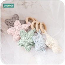 Bopoobo 5pc Baby Wood Ring  Candy  Color Star Teethers 0-12months Baby Teething Toy  Can Chew Beads Handbell Baby Stroller Gifts 2024 - buy cheap