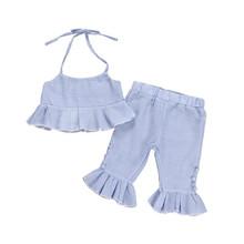1-5T Summer Toddler Kids Baby Girl Fashion Clothes set Boho Beach Striped Ruffle Crop Tops Flared Pants Cute Outfits set Sunsuit 2024 - buy cheap
