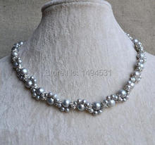 Wholesale Pearl Jewelry - 16 Inches 4-8mm Gray Color Genuine Freshwater Pearl Necklace - Crystal Beads Flower Jewelry. 2024 - buy cheap