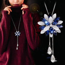 Temperament Crystal Flower Tassel Long Necklace Accessories Women Fashion Jewellery Pendant Sweater Necklace Korean Bijoux Chain 2024 - buy cheap