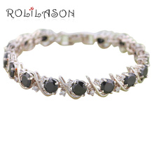 ROLILASON Black Onyx AAA Zrcon Crystal Silver Bracelets for women Health Nickel Lead free Fashion jewelry TB302 2024 - buy cheap