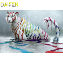 Алмазная 3D Мозаика «сделай сам», вышивка из круглых страз, вышивка крестиком, тигр в воде, полноразмерная картина из страз, красочный тигр 2024 - купить недорого