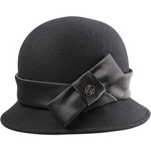 Vintage Black Wool Felt Hat Women Bowler Derby Fedora Wide Brim Winter Floppy Hats Bowknot Cloche Cap Formal Ladies E012 2024 - buy cheap