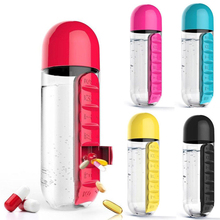 New Portable 2 in 1 Water Bottle Pill Box Outdoor Travel Water Bottle Medicine Cup Plastic Bottles 5 Colors 600ML Cup Bottle 2024 - buy cheap