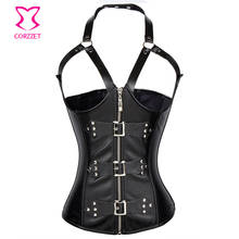 Punk Black Faux Leather Halter Cupless Sexy Corsets And Bustiers Burlesque Costume Corselet Underbust Corset Gothic Clothing 2024 - buy cheap