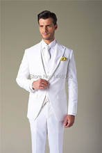 New Arrival Custom Made Slim Fit Groomsman Suits Men White Wedding Suit Tuxedos For Men Bridegroom (Jacket+Pant+Vest+Tie) 2024 - buy cheap