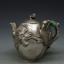 China Tibet Old Vintage Handwork Silver Copper Flowers and birds statue Teapot metal handicraft pot 2024 - buy cheap