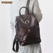 PNDME fashion genuine leather women backpack cowhide waterproof daily travel bookbag designer vintage anti theft female bagpack 2024 - buy cheap