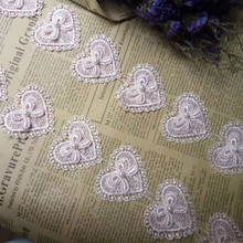 1 Yard 5cm Pink Heart Bowknot Pearl Embroidered Lace Trim Ribbon Fabric Sewing Craft Patchwork Handmade For Costume Decoration 2024 - buy cheap