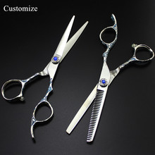 Customize professional Japan 440c Blue Plum handle 6 '' hair salon scissors cutting barber Thinning shears hairdressing scissors 2024 - buy cheap