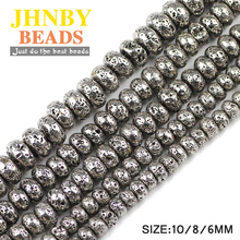 JHNBY 6/8/10MM Antique White Gold Lava Natural Stone Silvers Flat Round Hematite Loose beads for Jewelry bracelets Making DIY 2024 - buy cheap