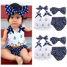 3pcs Baby Girl Clothes Set Baby Anchor Tops+Polka Dots Briefs Summer Outfits Set Sunsuit Costume 2024 - buy cheap
