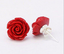 Frete grátis mãe pérola Shell Red Rose flor 925 Sterling Silver Stud Earrings moda 2024 - compre barato