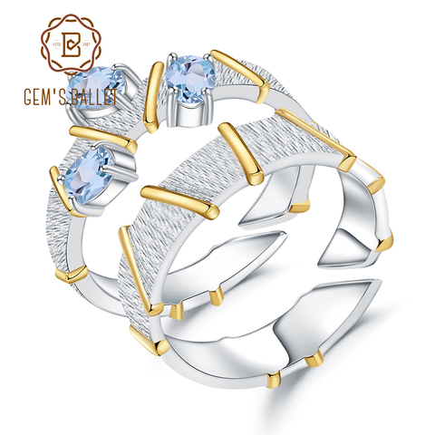 Женское кольцо gemb's BALLET, регулируемое кольцо из стерлингового серебра 925 пробы с синим топазом 2022 - купить недорого