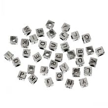 DoreenBeads-Cuentas espaciadoras de acrílico en forma de cubo, patrón de letras del alfabeto, Color plateado, alrededor de 6mm x 6mm, agujero: 3,4mm,500 Uds. 2024 - compra barato