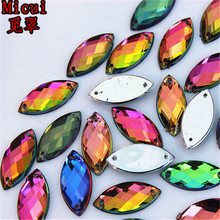 Micui-diamante de imitación de cristal acrílico para costura, accesorios de piedras para coser ZZ372B, Ojo de caballo de colores del Arcoíris, 9x20mm, 100 Uds. 2024 - compra barato