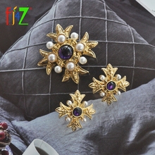 F.J4Z 2020 Trend Earrings for Women Vintage Resin Stone Simulated Pearl Women Brooch Pins Female Costume Jewelry Christmas Gifts 2024 - buy cheap