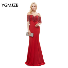 Vestidos De Noche rojos largos 2019 sirena cuello redondo con cuentas De cristal brillante Prom Gown mujeres Formal vestido De fiesta Robe De Soiree 2024 - compra barato