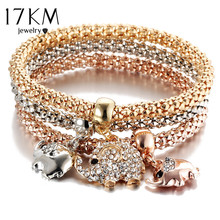 17KM 3Pcs Gold Color Crystal Owl Charm Bracelets For Women Elephant Bracelet Multilayer Bangles pulseira feminina 2018 New 2024 - buy cheap