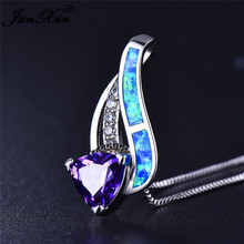 Boho Female Purple Triangle Stone Necklace Blue White Fire Opal Necklaces & Pendants Fashion silver color Wedding Jewelry 2024 - buy cheap