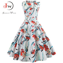 Women Summer Dress Elegant Big Swing Plus Size Floral Print Vintage Sleeveless 50s 60s Robe Rockabilly Party Dresses vestidos 2024 - buy cheap