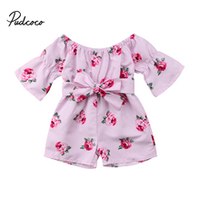 Macacão floral de princesa para bebês meninas, roupa de verão com mangas soltas e laço listrado, novo, 2018 2024 - compre barato