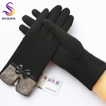 BYSIFA-guantes de Cachemira de lana para mujer, elegantes guantes de dedo completo con pajarita de tartán, suaves y cálidos para otoño, a la moda, negros 2024 - compra barato