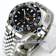 40mm PARNIS black dial ceramic bezel GMT Sapphire glass automatic mens watch 2024 - buy cheap