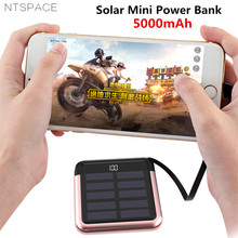 Mini powerbank solar, 5000mah, carregamento rápido, portátil, bateria externa com cabo 2024 - compre barato