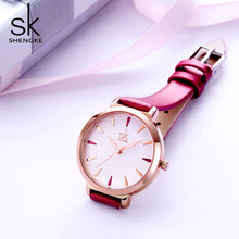 Shengke New Rose Red Leather Strap Women Watches Simple Dial Quartz Ladies Watch Gift For Lovely Girl Relogio Feminino 2024 - buy cheap