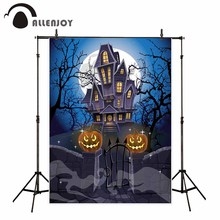 Allenjoy backdrop for photographic studio Haunted house pumpkins moon spider web horrible trees backdrop Halloween photocall 2024 - buy cheap