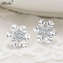 Blaike 2019 Boutique Snowflake Stud Earrings For Women 925 Silver Plate Winter Jewelry Fashion New Year Valentine Gifts 2024 - buy cheap