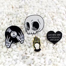 Halloween pin Skeleton Hand DJ rotating CD Heart Punk style badge Black leather denim shirt collar pin Unisex cute brooch 2024 - buy cheap