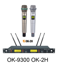 Frete grátis OK-9300/2 H profissional UHF/PLL verdadeira diversidade sistema de microfone sem fio transmissor de mão dupla sem fio 2024 - compre barato