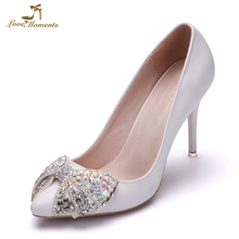 AB Crystal Bowtie High Heel Shoes Pointed Toe Women Pumps White Color Bomba de las mujeres Adult Ceremony Shoes Wedding Pumps 2024 - buy cheap