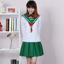 S-XL de Anime inuysha Higurashi Kagome, disfraz Cosplay de mujer, blanco y verde uniforme escolar corto, Top + bufanda + falda, disfraz de marinero 2024 - compra barato