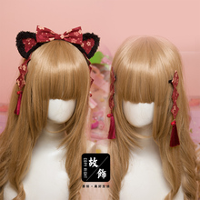 Cintas para el pelo de lolita, adorno de flores de cerezo con borlas para las orejas de gato, horquilla japonesa original hecha a mano, GSH186 2024 - compra barato