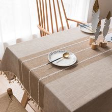 Toalha de mesa à prova de poeira moderna e minimalista de algodão retangular de linho com borla cor sólida 2024 - compre barato